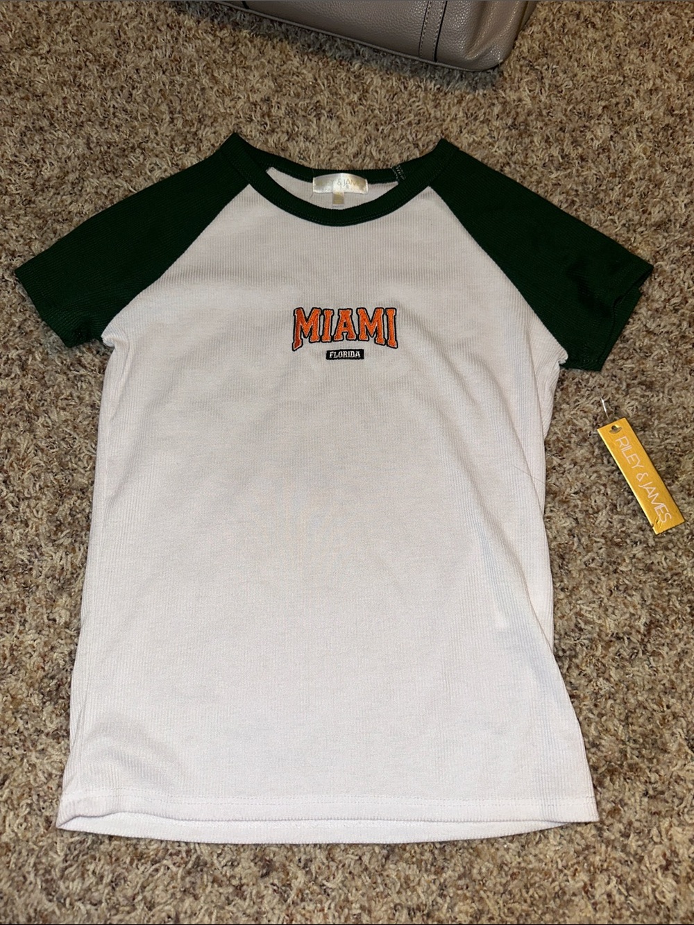 Kids 'Miami' Raglan Tee - White with Forest Green Sleeves